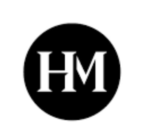 Black circular logo with white capital letters 'HM' in the center.
