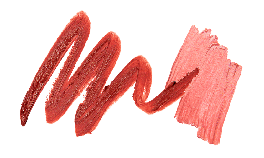 Swatches of pink and brown lipstick on a transparent background.