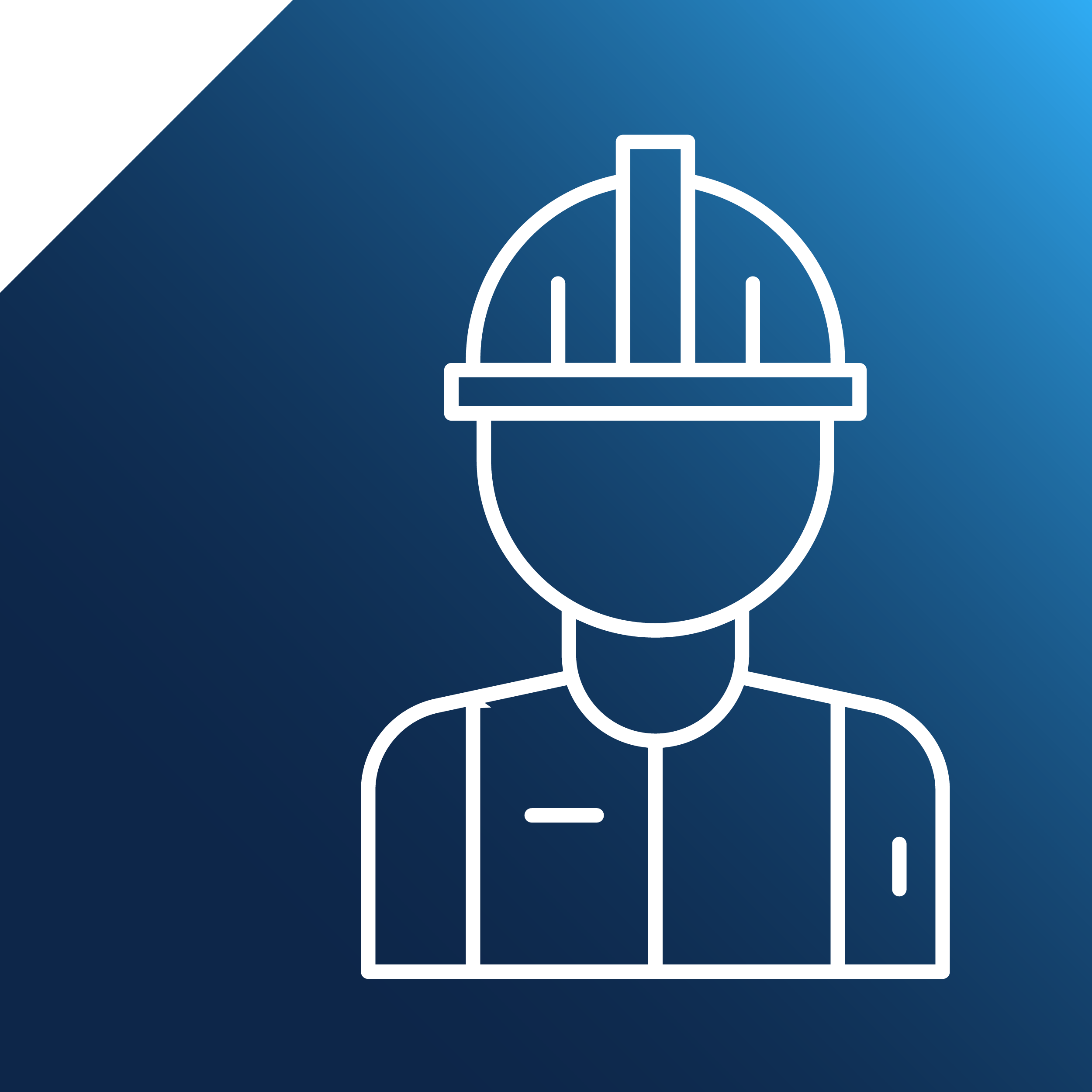 First National Services - Outline icon of a person wearing a construction helmet and a uniform.