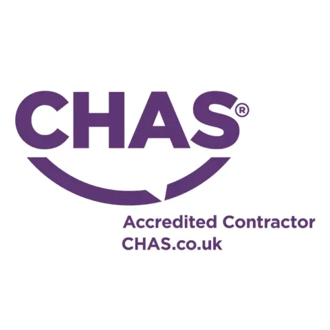 CHAS logo with the text 'Accredited Contractor' and website 'CHAS.co.uk' below it.