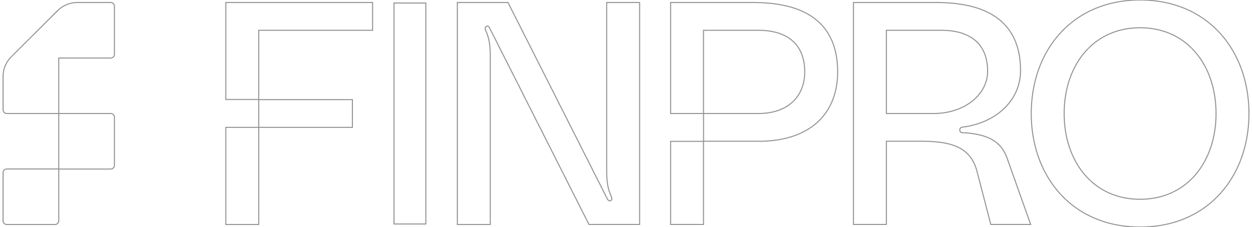 Outline of the word 'FINPRO' in large, thin letters on a black background.