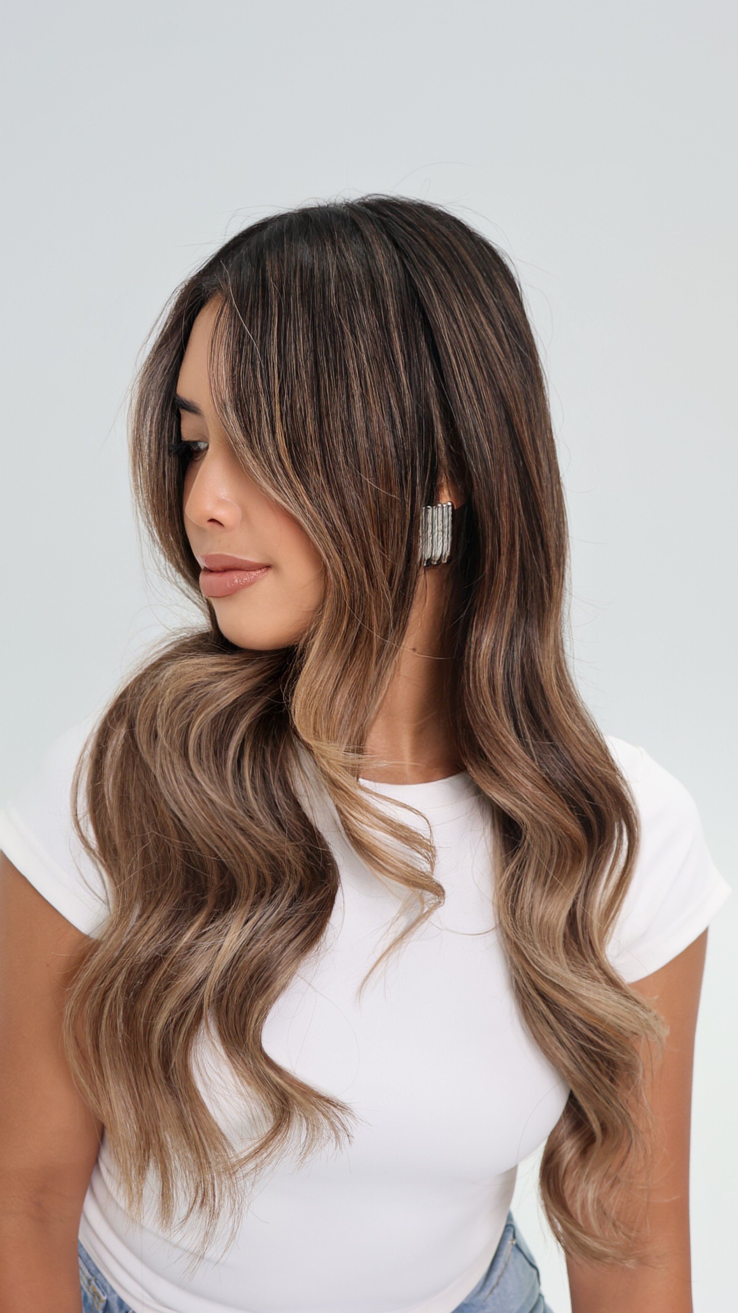 Lived in dimensional brunette hair colour Bibra lake soft blended highlights natural finish Fremantle hair salon