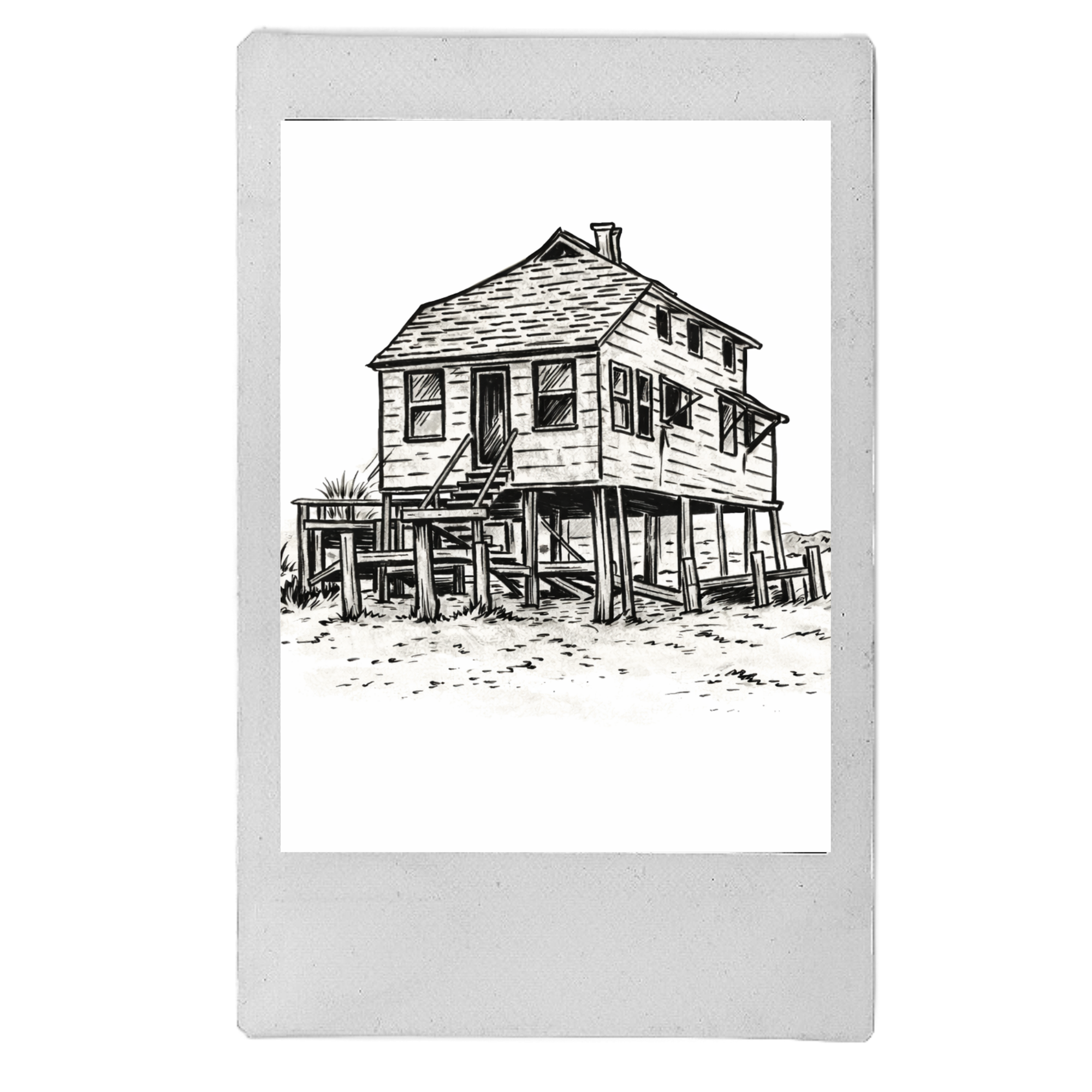 Polaroid artistic picture of a wooden cabin.