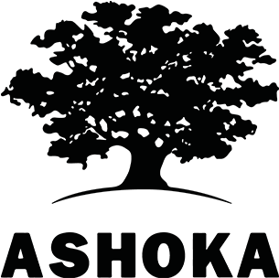 Silhouette of a large tree, and the word 'ASHOKA' below.