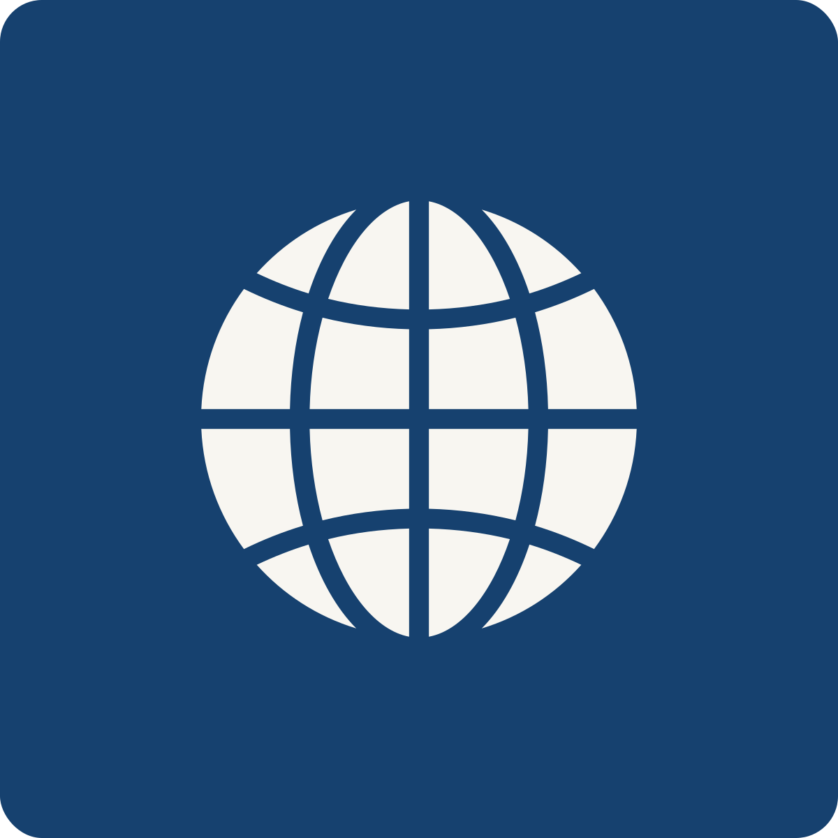 Icon of a globe with latitude and longitude lines on a dark blue background.