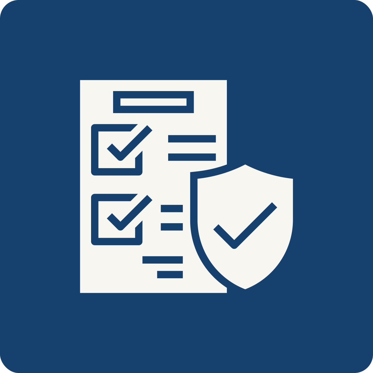 Checklist with checkmarks and a shield representing security or protection.