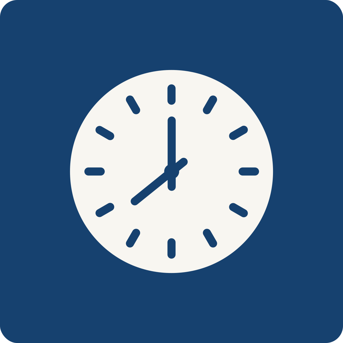 An analog clock showing 12:37 against a dark blue background.