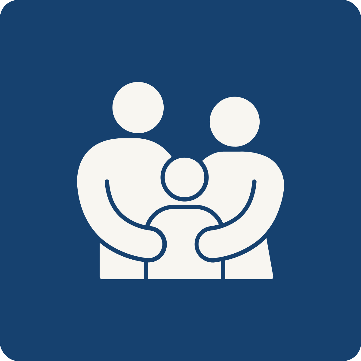 Icon of a family with two adults and a child holding hands on a blue background