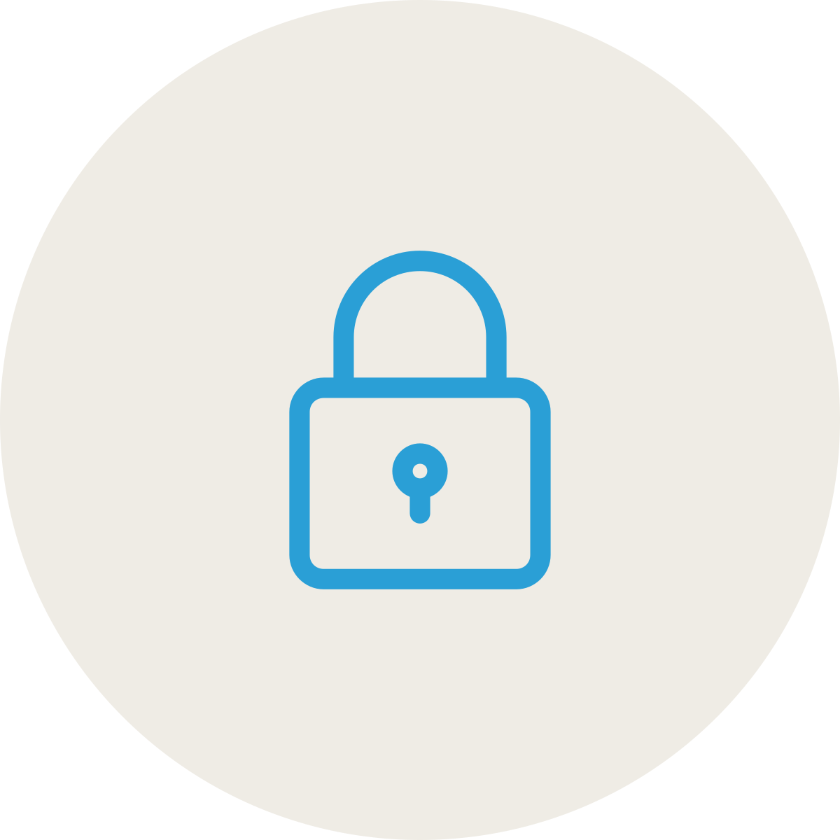 Blue padlock icon on a light gray circular background.