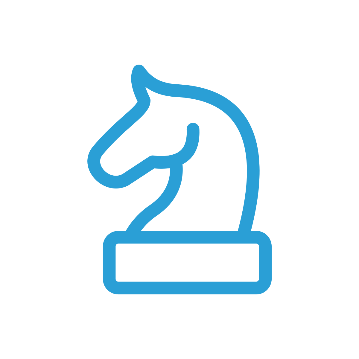 Blue outline chess knight trophy on black background.