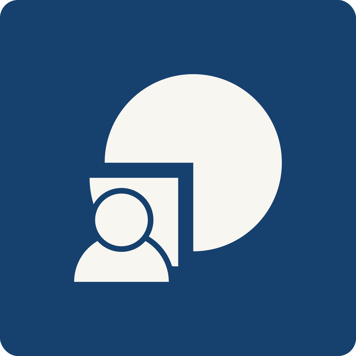 Icon of a person silhouette with a speech bubble and a large circle in the background.