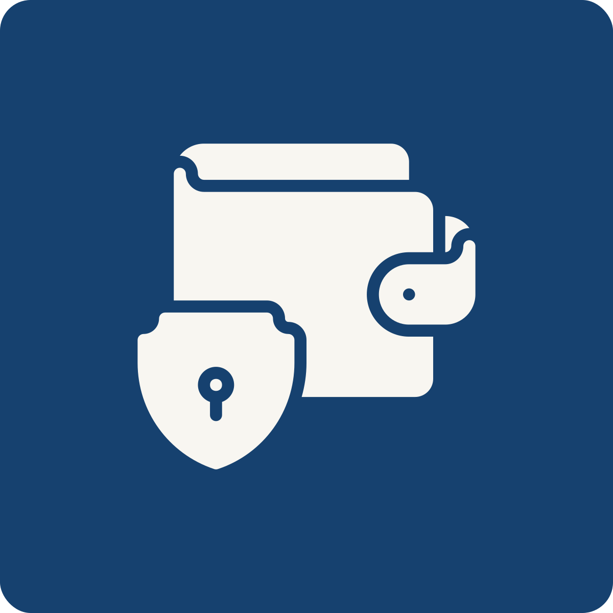 Icon of a wallet with a padlock in front, representing security for wallet or financial data.