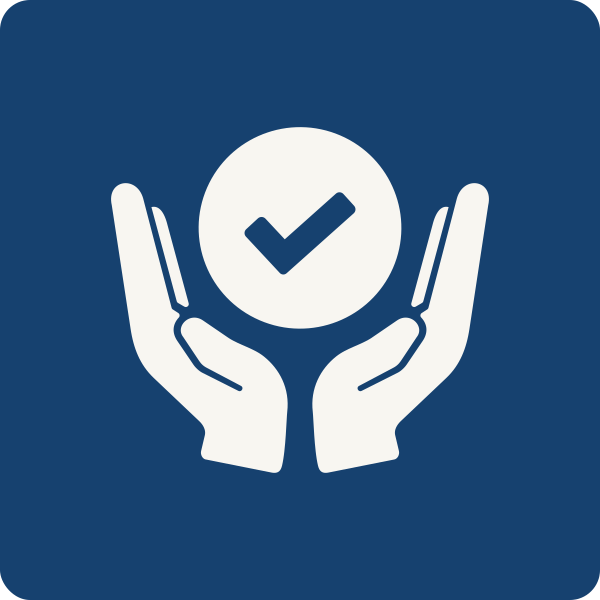 Two hands holding a circle with a check mark inside it.