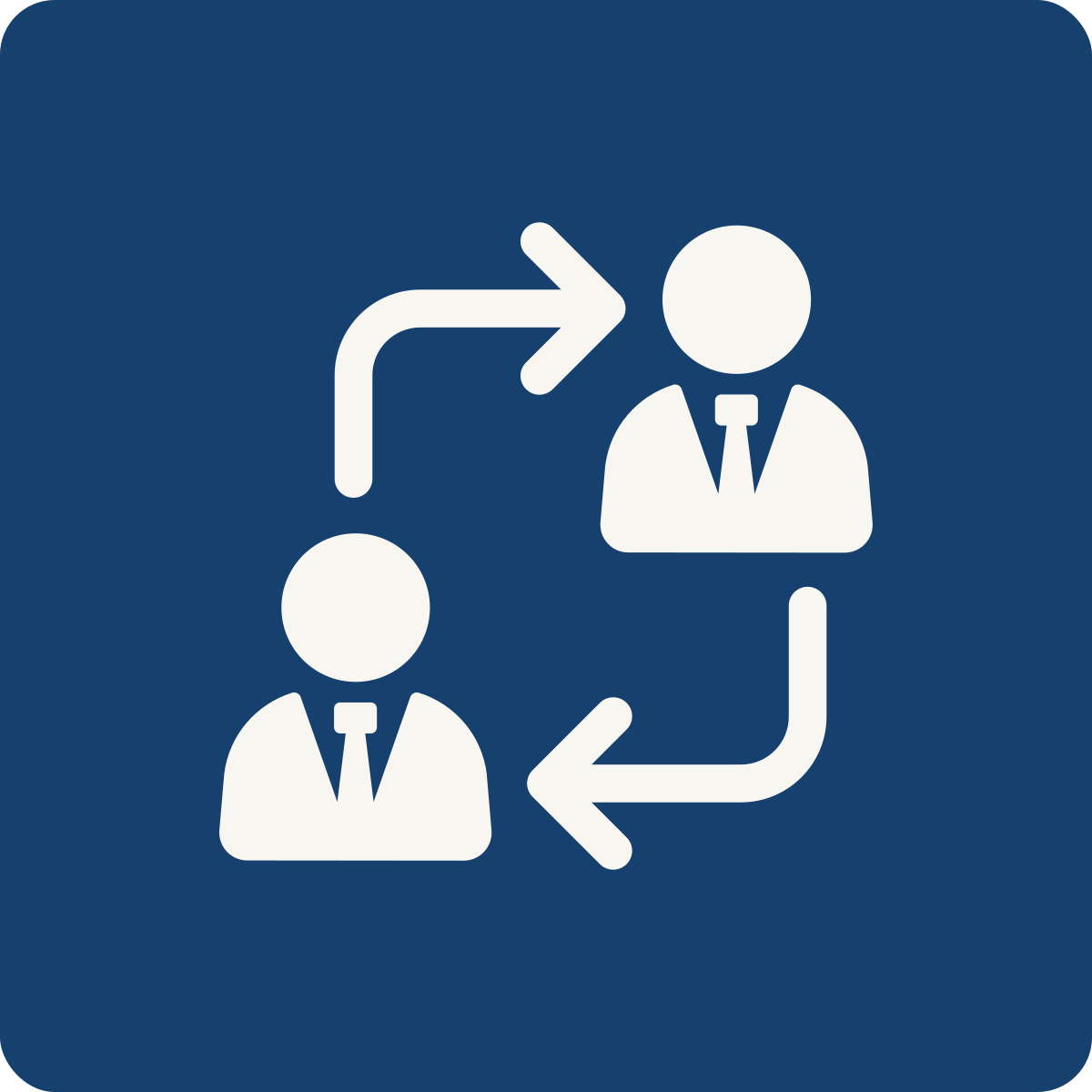 Icon showing two people in business suits with arrows indicating a cycle or exchange between them.