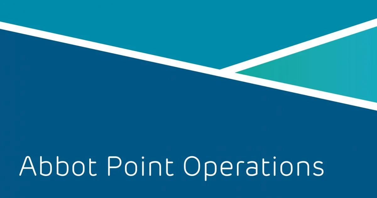 A digital graphic with the title "Abbot Point Operations" on a blue background with white and teal geometric shapes.