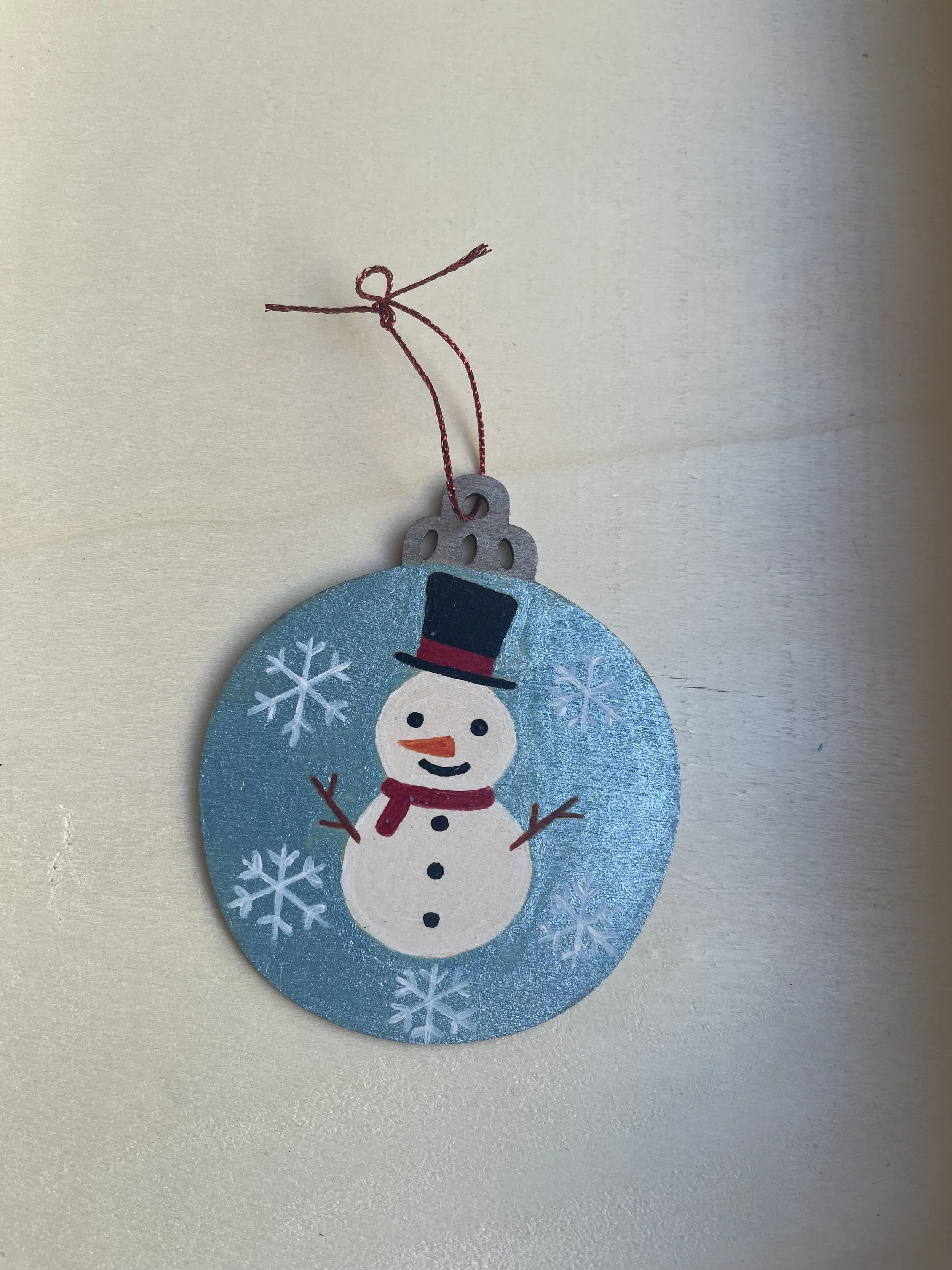 Snowman Christmas Ornament - Metallic Blue
