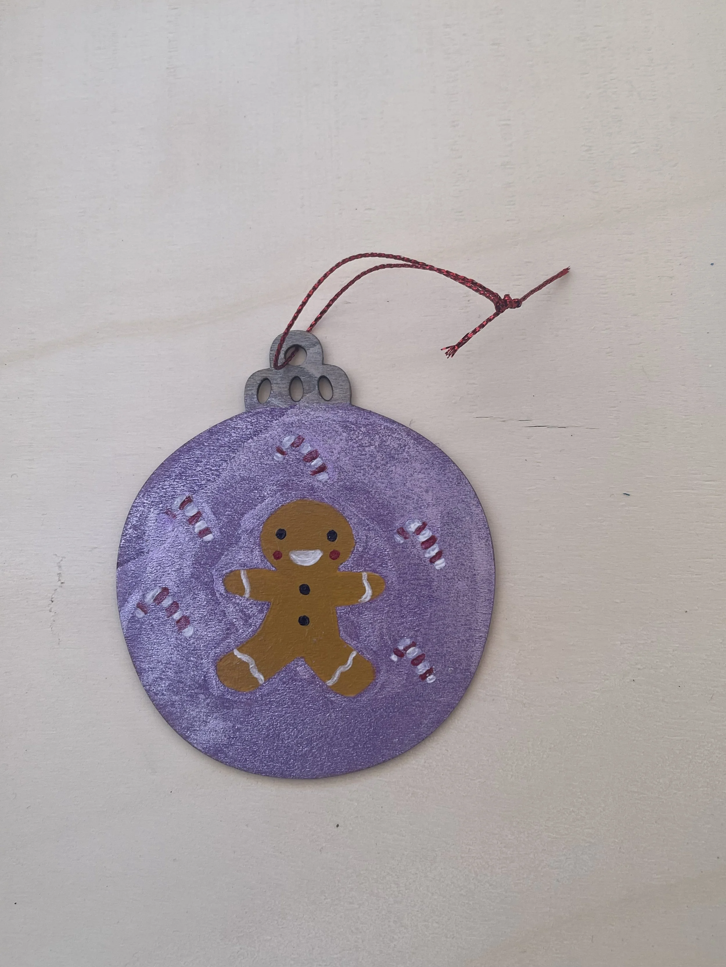 Gingerbread Man Christmas Ornament - Metallic Purple