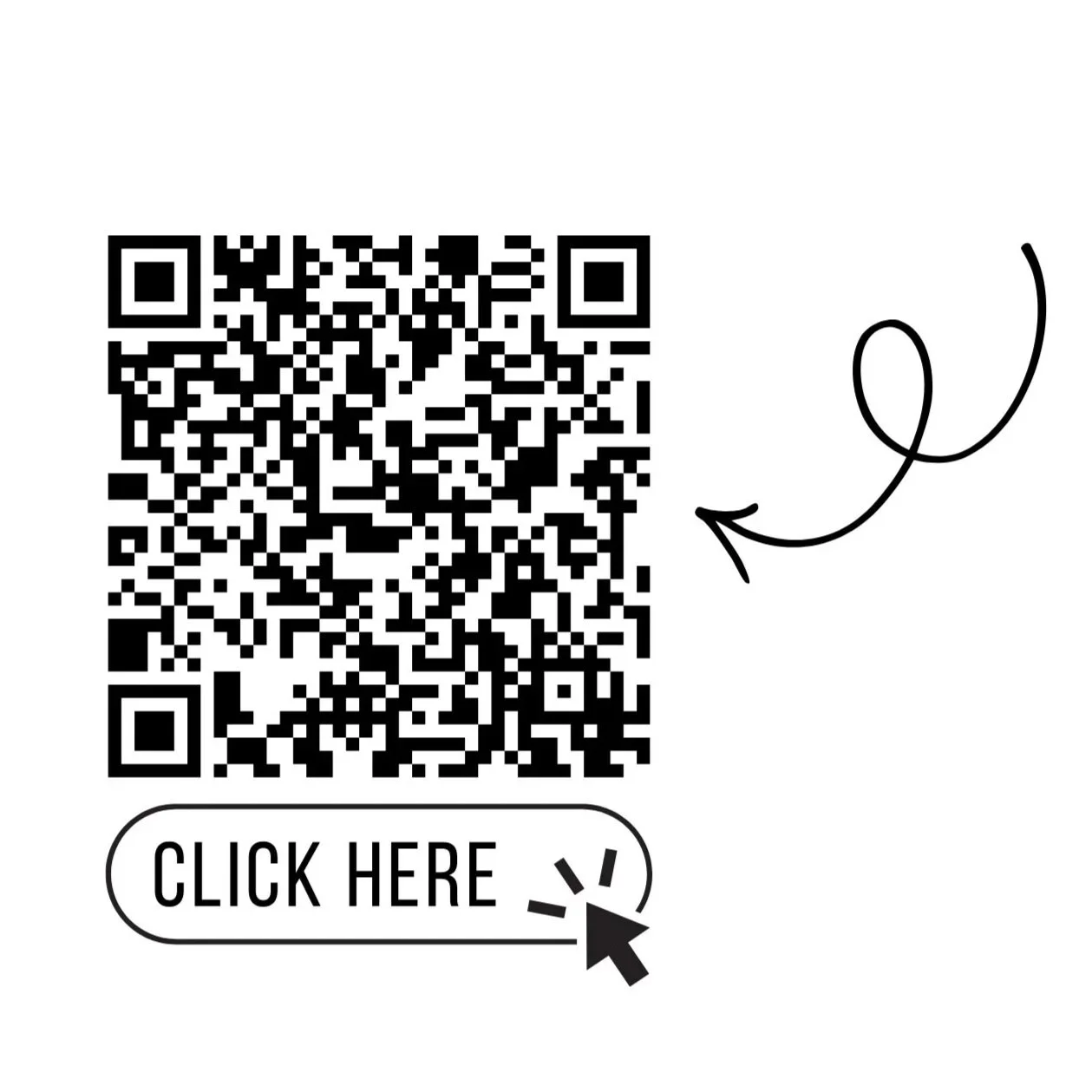 QR code with a call-to-action button labeled 'Click Here' and an arrow indicating to scan or click the QR code.