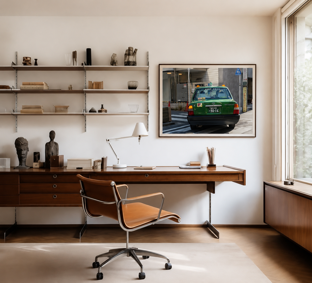 Tokyo Green Taxi — Shinjuku Street Photography Fine Art Print | Limited Edition
