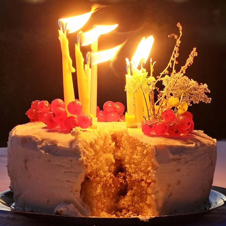 Le Gâteau — Candlelit Birthday Sunset Still Life Fine Art Print (Home Edition, 20x20 Dibond)