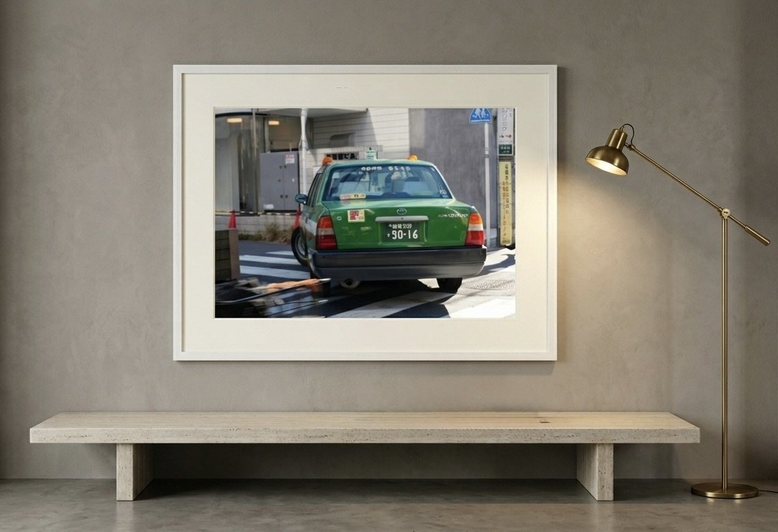Tokyo Green Taxi — Shinjuku Street Photography Fine Art Print | Limited Edition