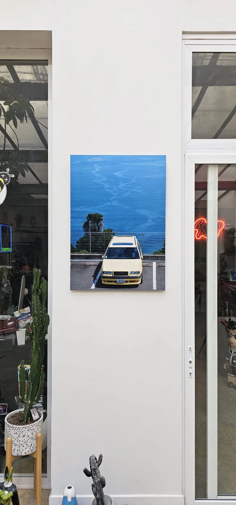 yellow car japan on the sea