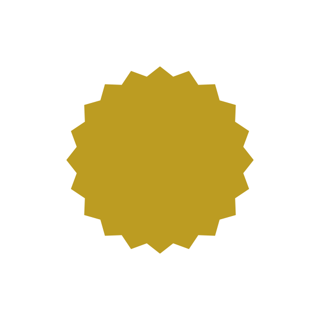 a gray badge with a star shape in the center