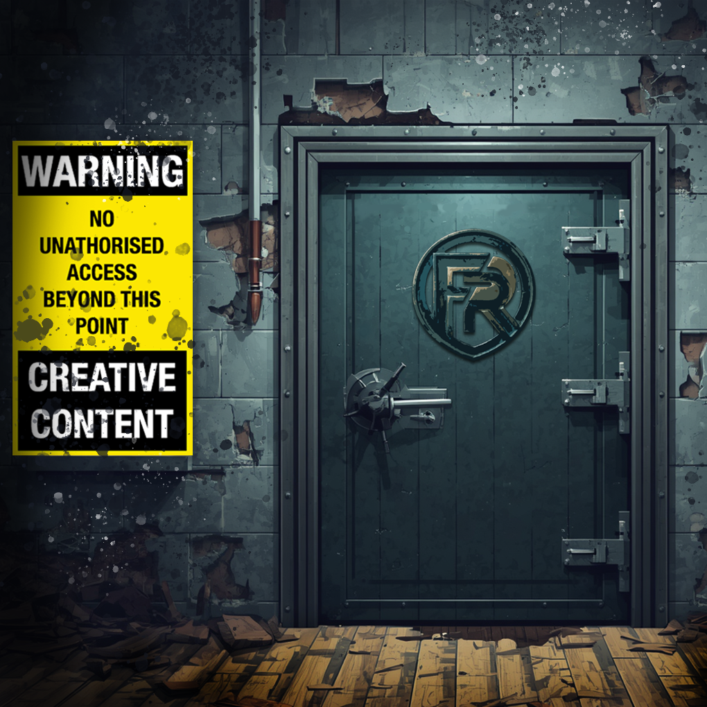 vault door with notice saying warning creative content no unauthorised access beyond this point