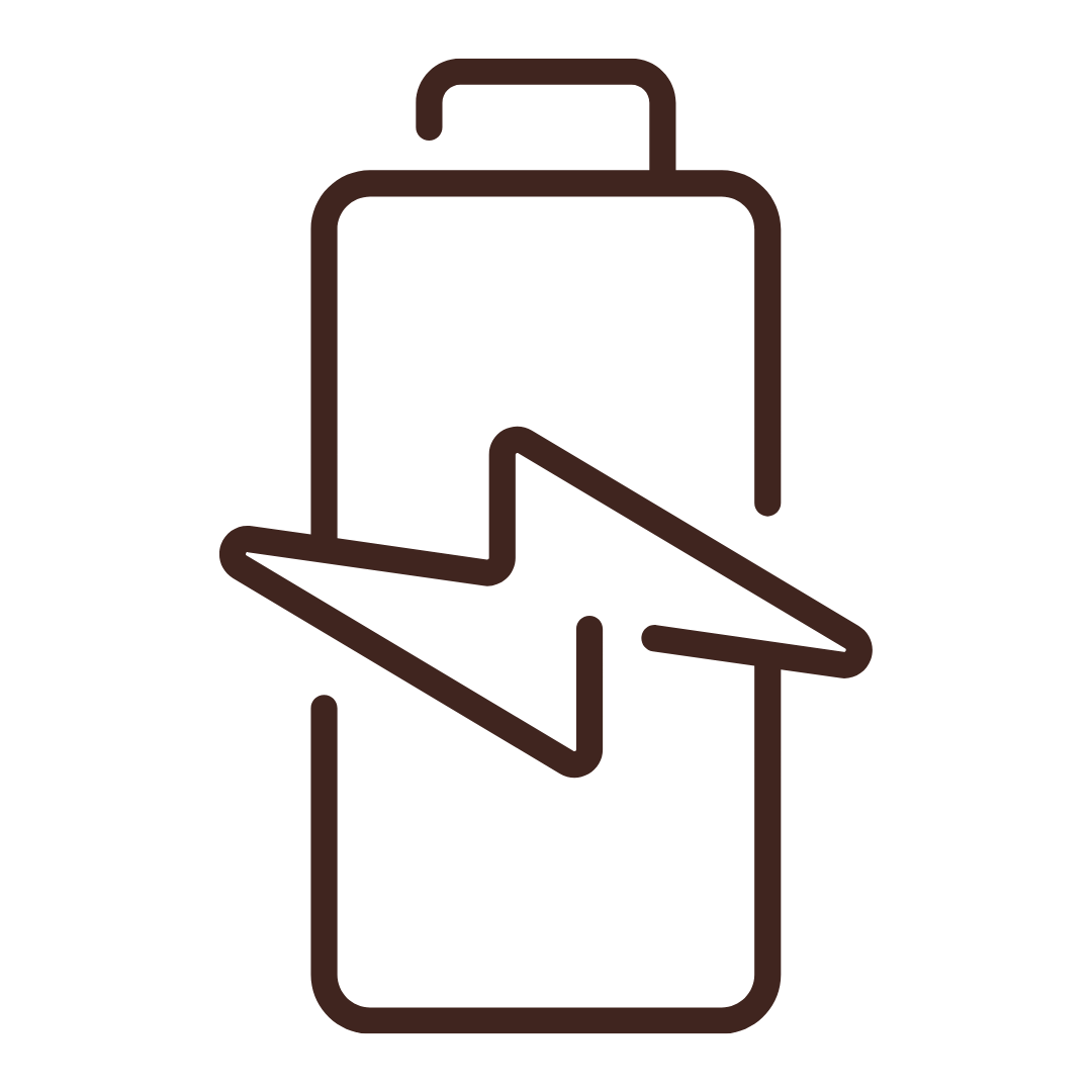 Outline icon of a soda bottle with a straw and a paper airplane.
