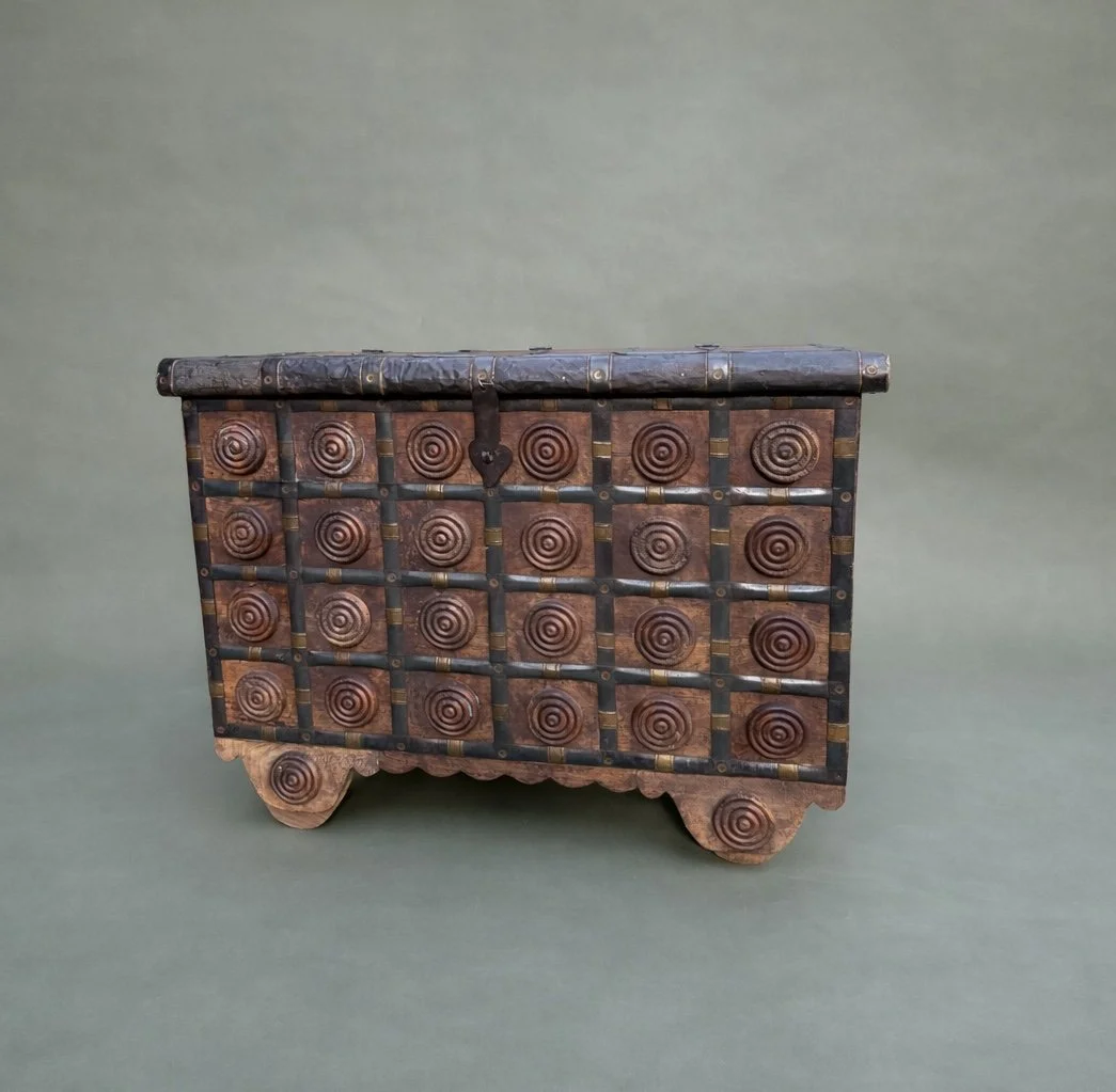 Antique Indian Pitara / Dowry Chest — Acacia, Iron & Brass, circa late 19th century