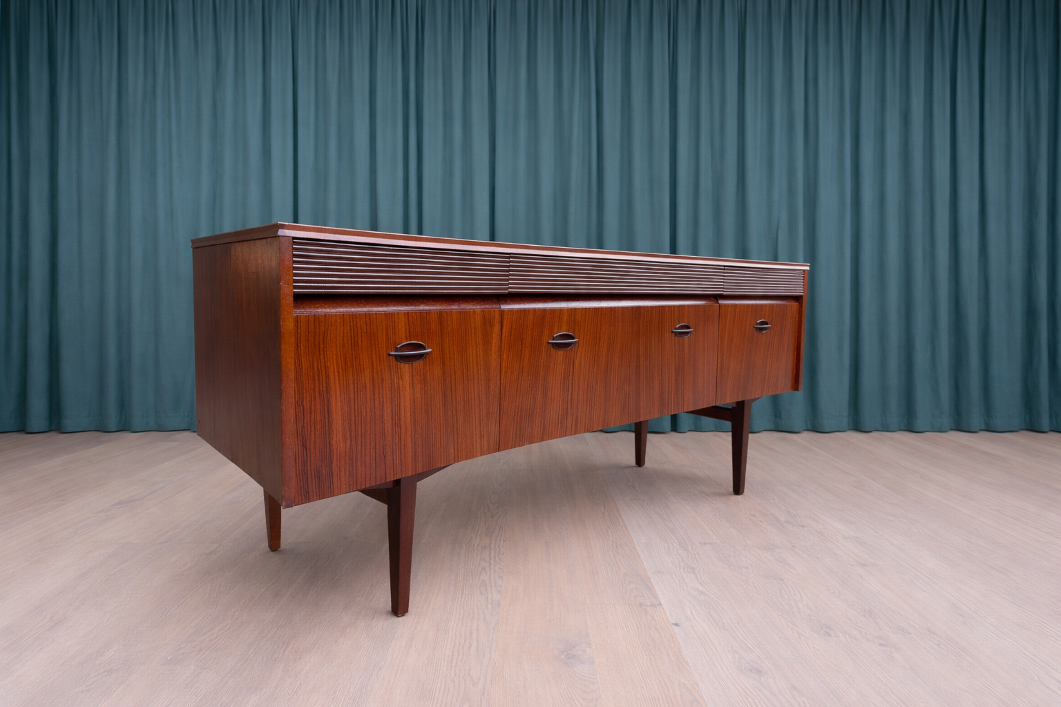 Elliotts of Newbury Teak Sideboard — Six Drawers with Reeded Fronts
