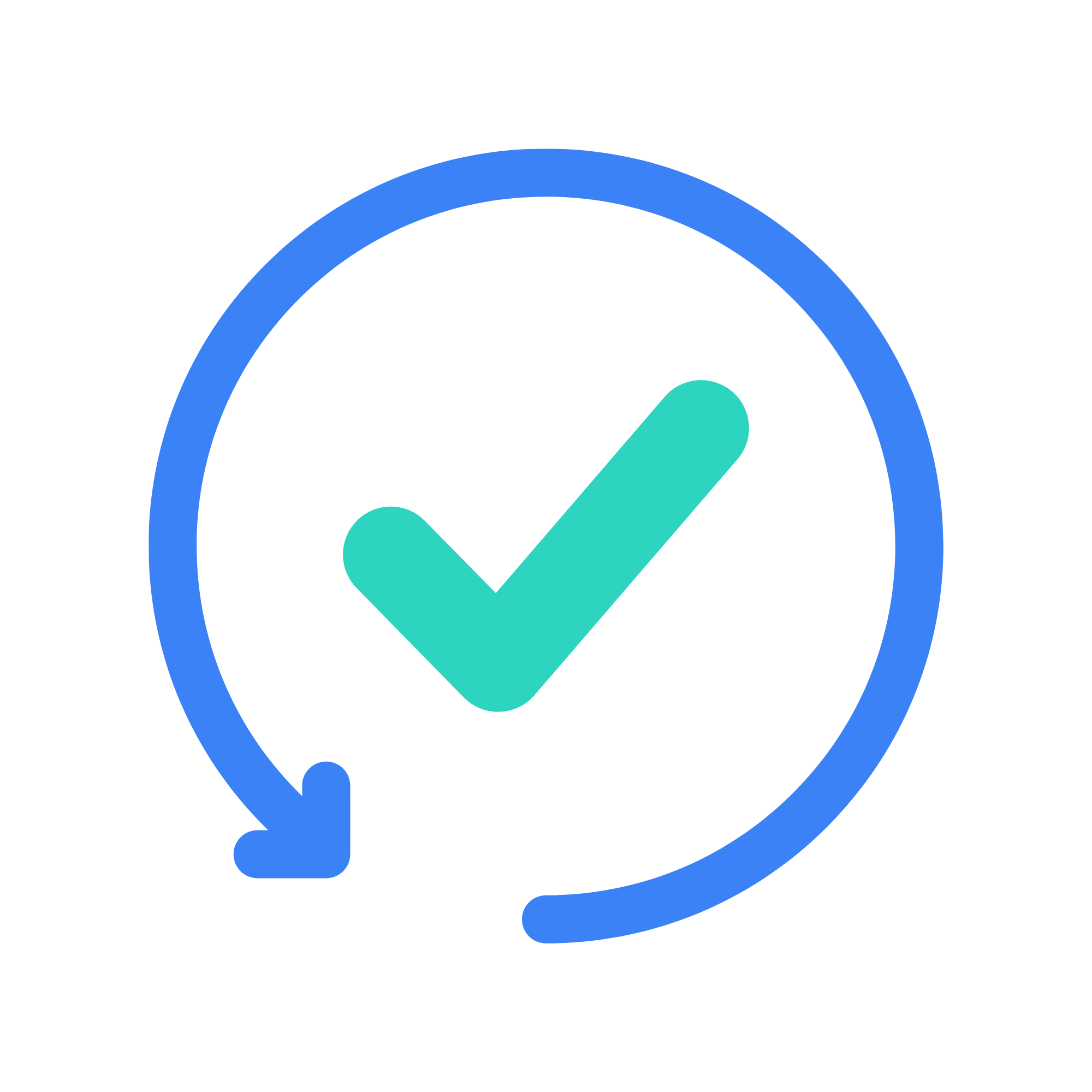 A circular blue arrow surrounding a blue check mark, indicating a process of approval or completion.