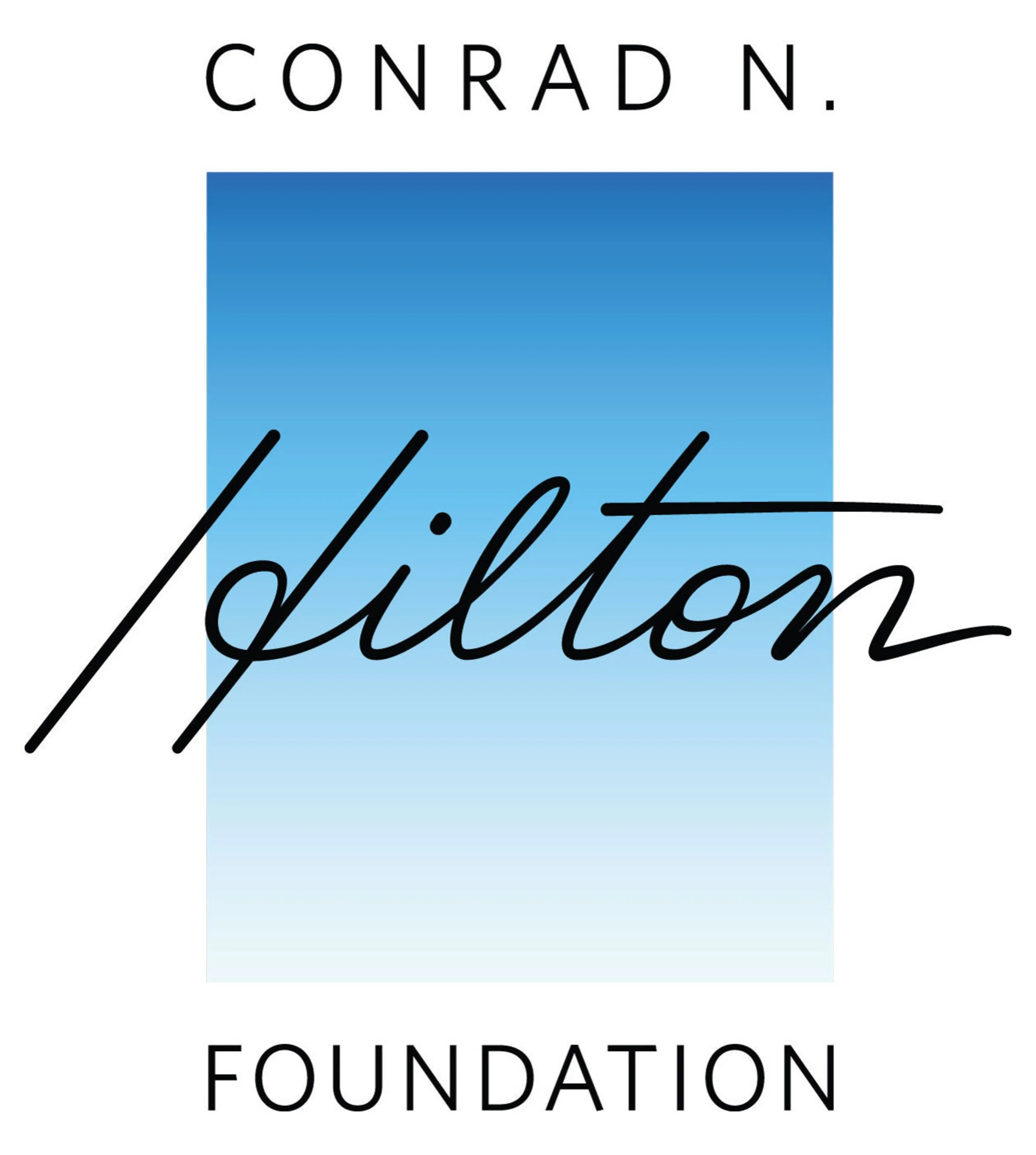 Book cover titled "Wilton Foundation" by Conrad N. Hilton with a blue gradient square background.