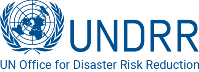 United Nations Office for Disaster Risk Reduction logo with globe and laurel wreath in blue.