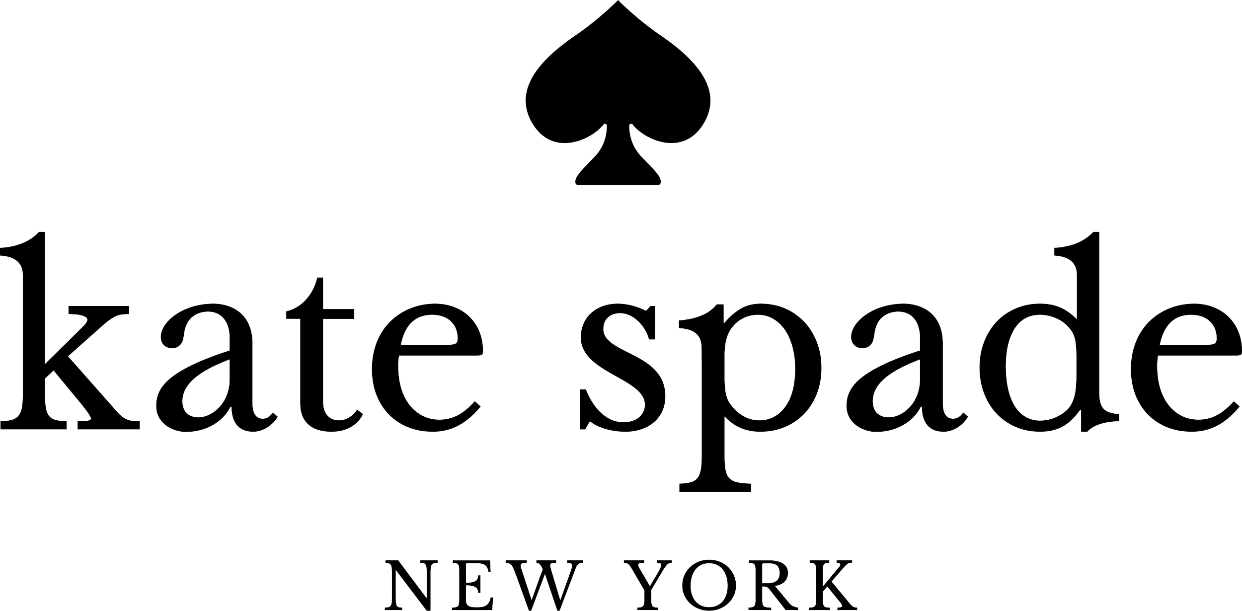 Logo with a black spade symbol above the words 'kate space' in large outline text, and 'NEW YORK' in smaller outline text underneath.