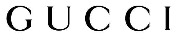 Close-up of the black text 'GUCCI' on a white background.