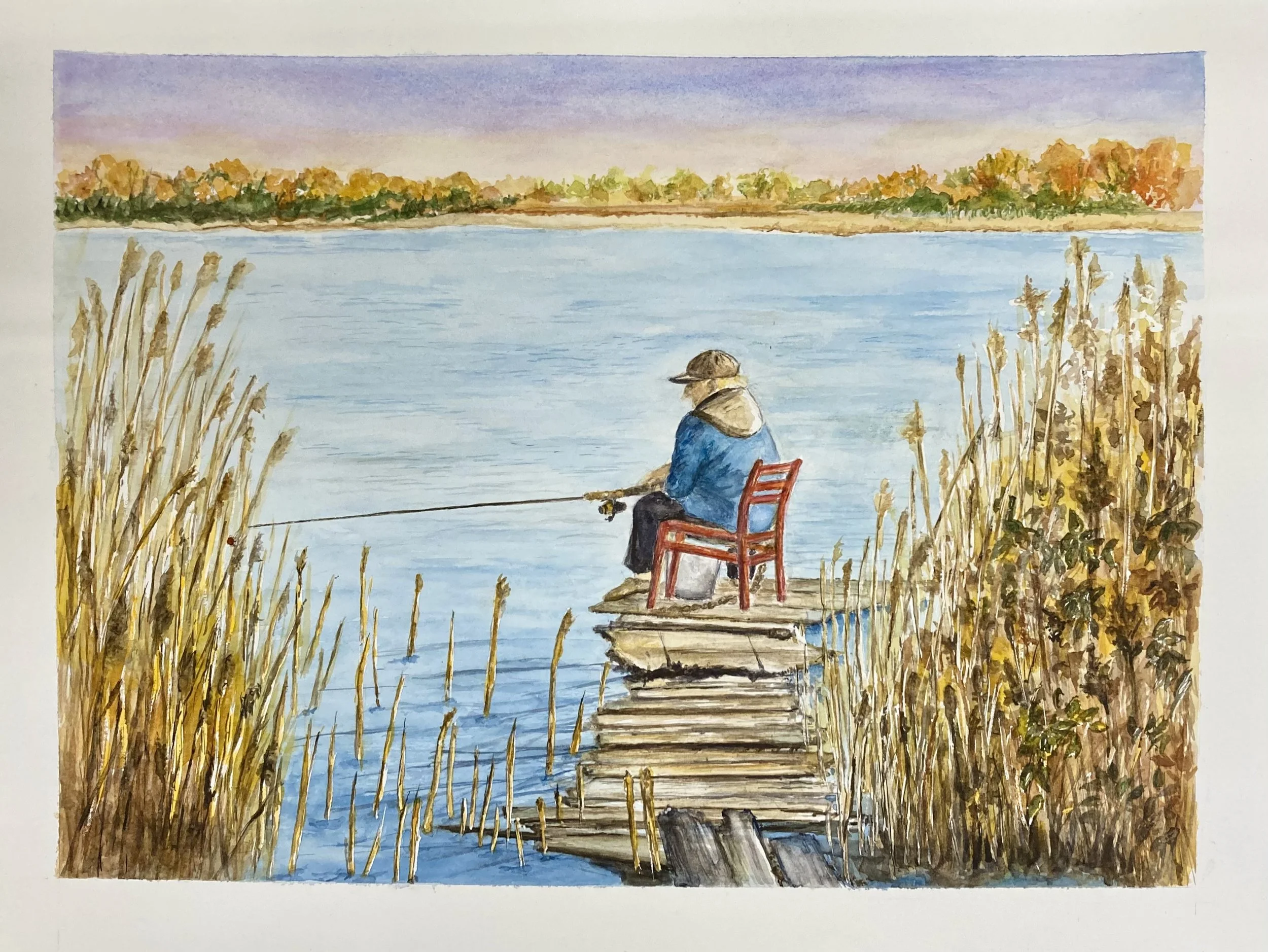 Arches 140 lb hot press block paper – Painting size 11 x 14 inches with matte to fit 16 x 20 frame.