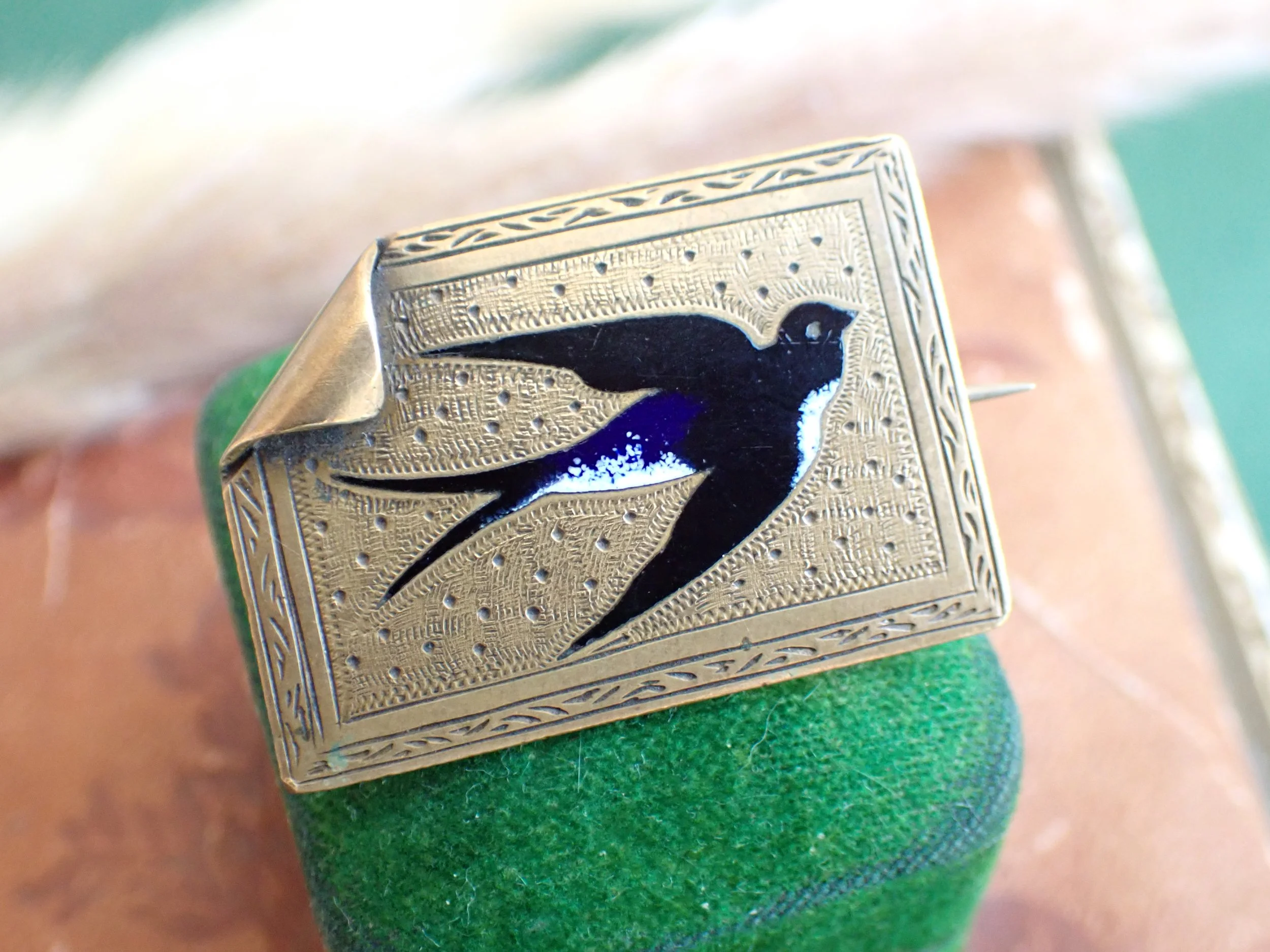 Antique Enamelled Swallow Brooch