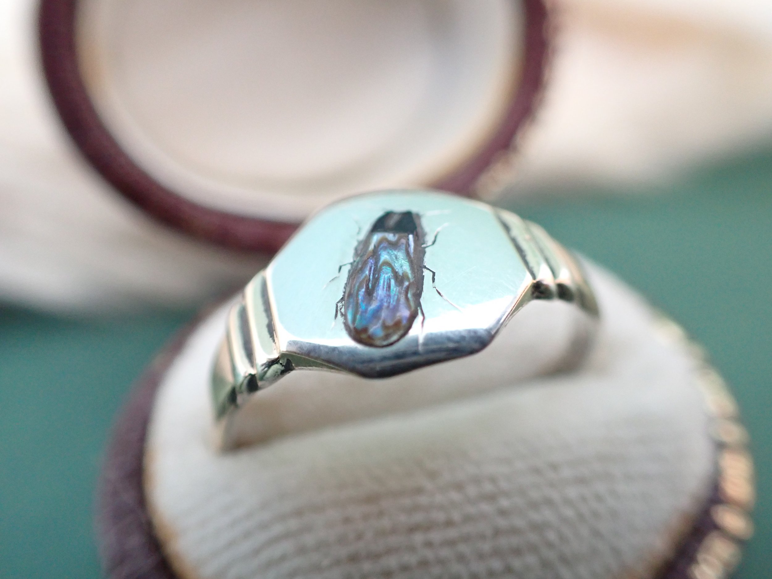 Vintage Shibayama Insect Signet Ring in SIlver