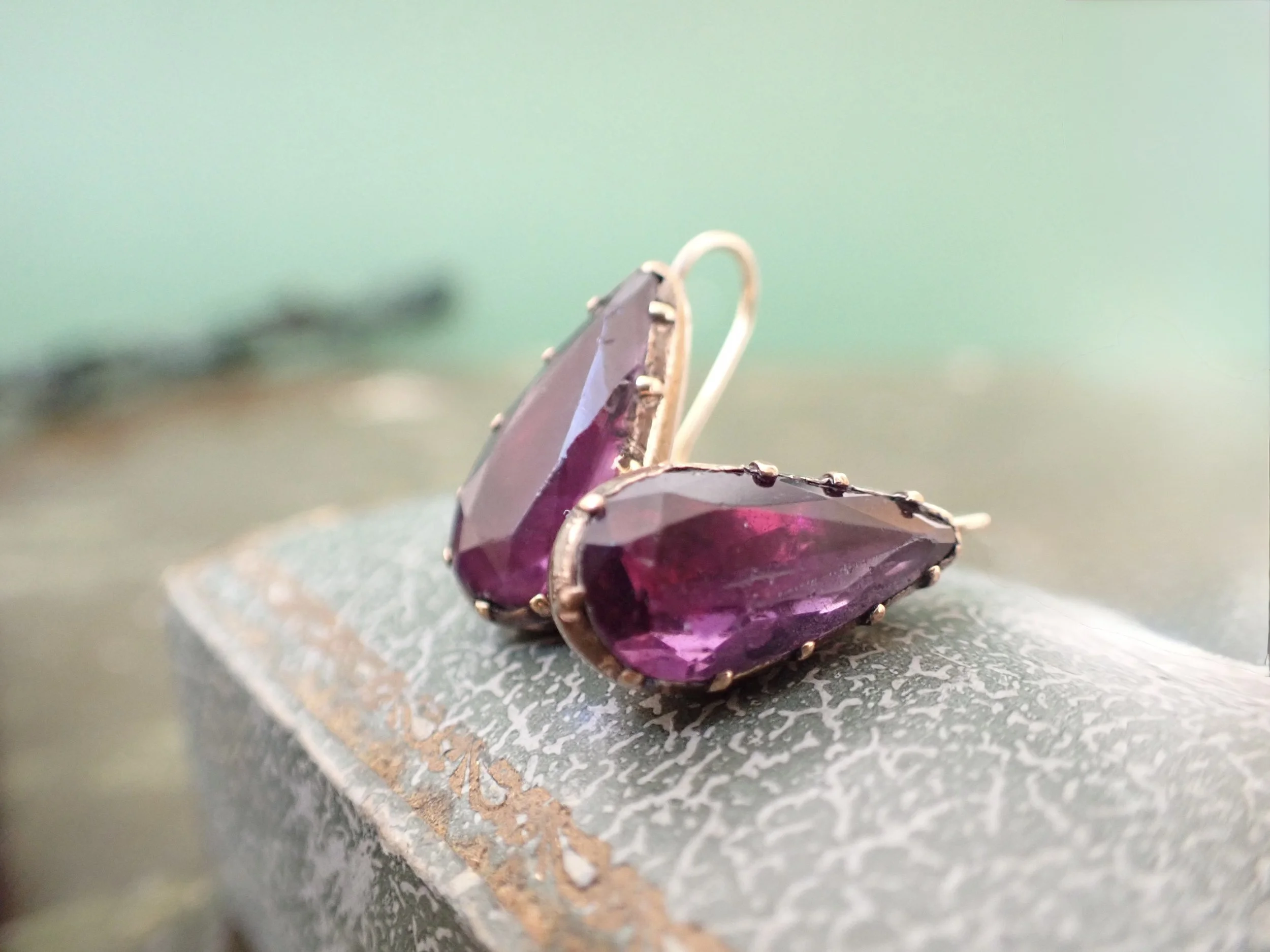 Georgian Amethyst Paste and 9ct Gold Foil-Back Earrings