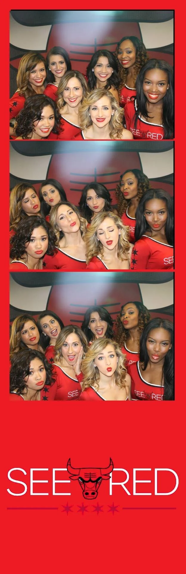 Photobooth strip of the Chicago Bulls cheerleaders, the Luvabulls