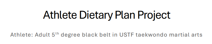 This was the capstone project for my Sports Nutrition course. I had to find an athlete, and implement everything we learned to determine the energy, macro, and micronutrient needs for that individual. This was an amazing project to carry out with my 