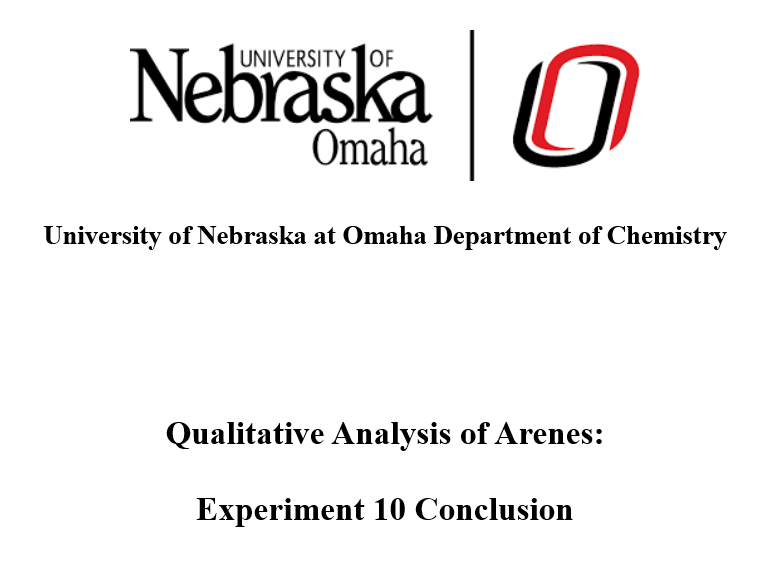 Another Organic Chemistry lab report based on analysis of an unknown arene product. Organic testing methods led me to correctly guess 1,4 dichlorobenzene. 