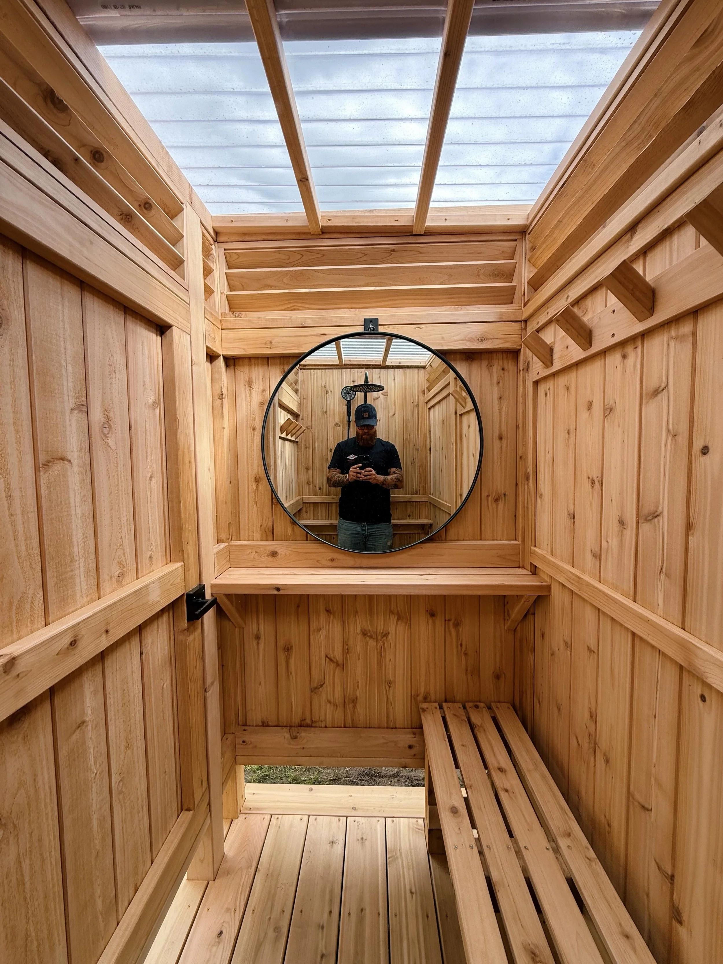 Sauna and outdoor shower for @facegram_16 and @alexandrachoi . The real star of the show was the enormous roots of an old maple tree that was taken out years ago that sat directly under the location for the sauna. Showed up to pour a 5" slab for