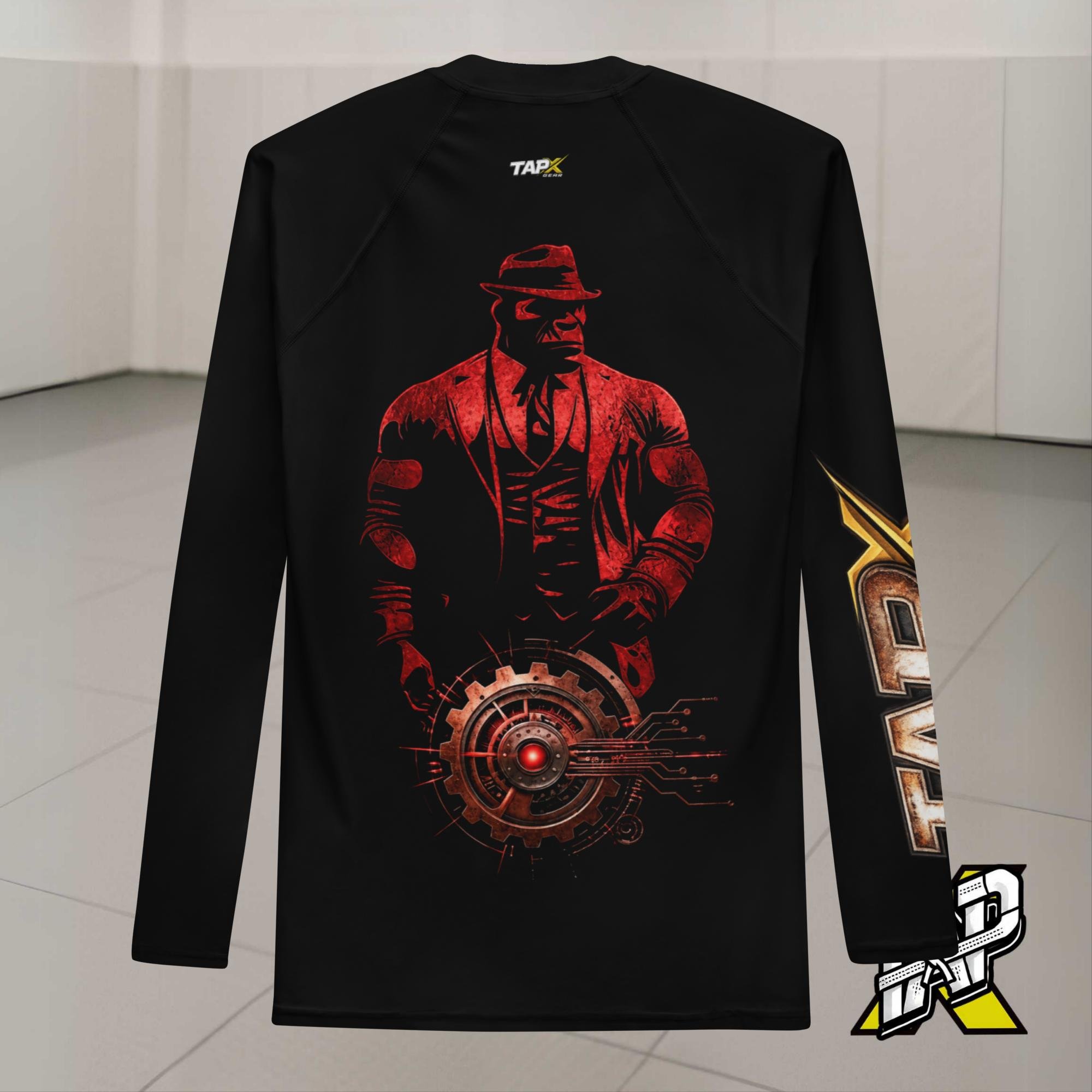 TapX Gear Adult Jiu-Jitsu Rash Guard -Red Monkey Team Long Sleeve Compression Shirt