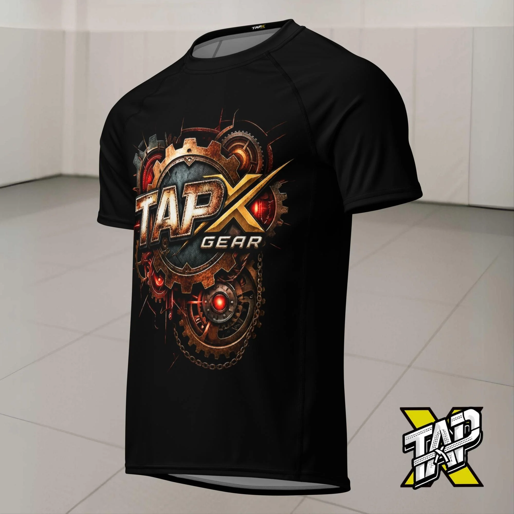 TapX Gear Mens Jiu-Jitsu Rash Guard - Red Monkey Short Sleeve Compression Shirt