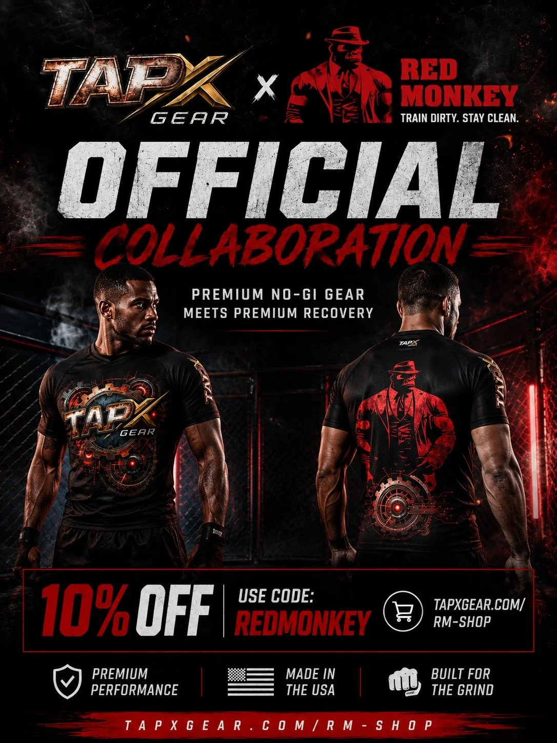 We're excited to announce our collaboration with Red Monkey.

TapX Gear and Red Monkey share the same mindset, build products that help athletes train harder, perform better, and recover stronger.

Whether you're rolling, lifting, competing, or putti
