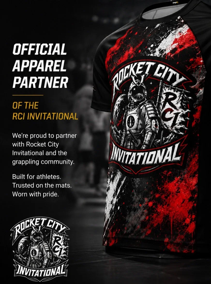 TapX Gear is proud to be an official apparel partner of the Rocket City Invitational.

Built for the mats. Designed to represent.

Check out the latest RCI rashguard and rep the Invitational wherever you roll.

Shop the RCI collection at TapXGear.com