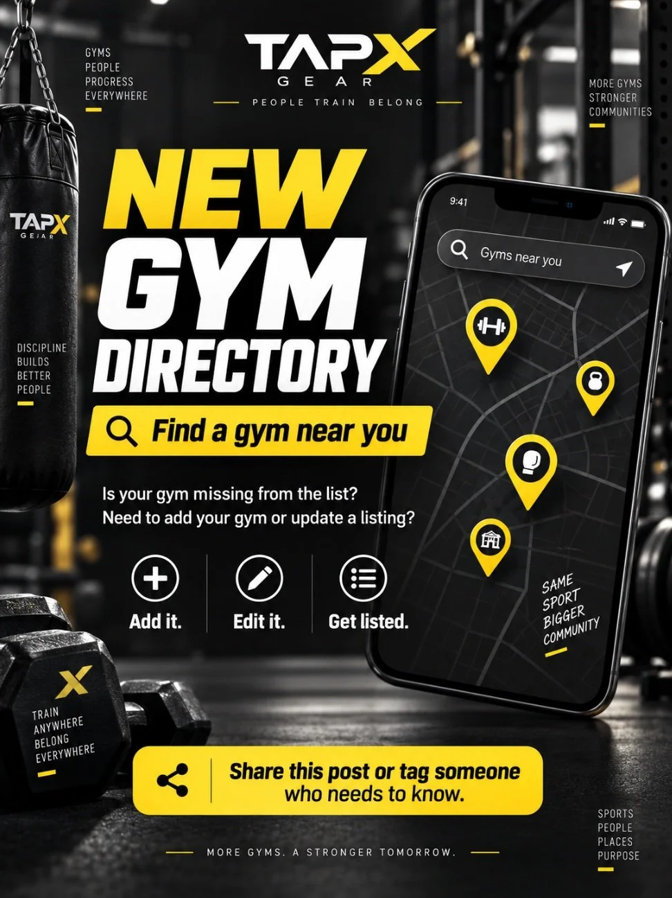 We just launched the new TapX Gear Gym Directory. 🔥

Looking for a place to train? Use the directory to find combat sports gyms near you.

Own or manage a gym? If your gym isn&rsquo;t listed yet, you can add it. If your information needs updated, yo