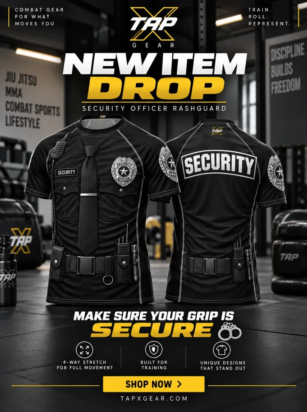🚨 NEW ITEM DROP

Clock in. Grip up. 😂

The Security Officer Rashguard just hit TapX Gear. Built for BJJ, MMA, grappling, and anyone who takes securing the position a little too seriously.

👮 Uniform-inspired design
🥋 4-way stretch for full moveme
